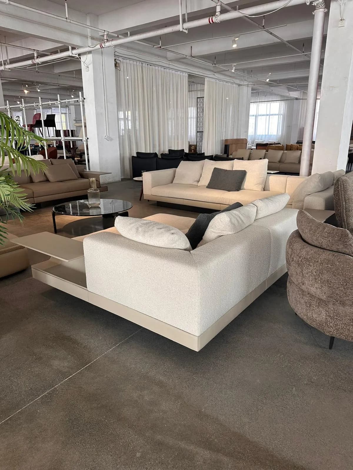 Architectural Modern Sectional — Cream Boucle Fabric