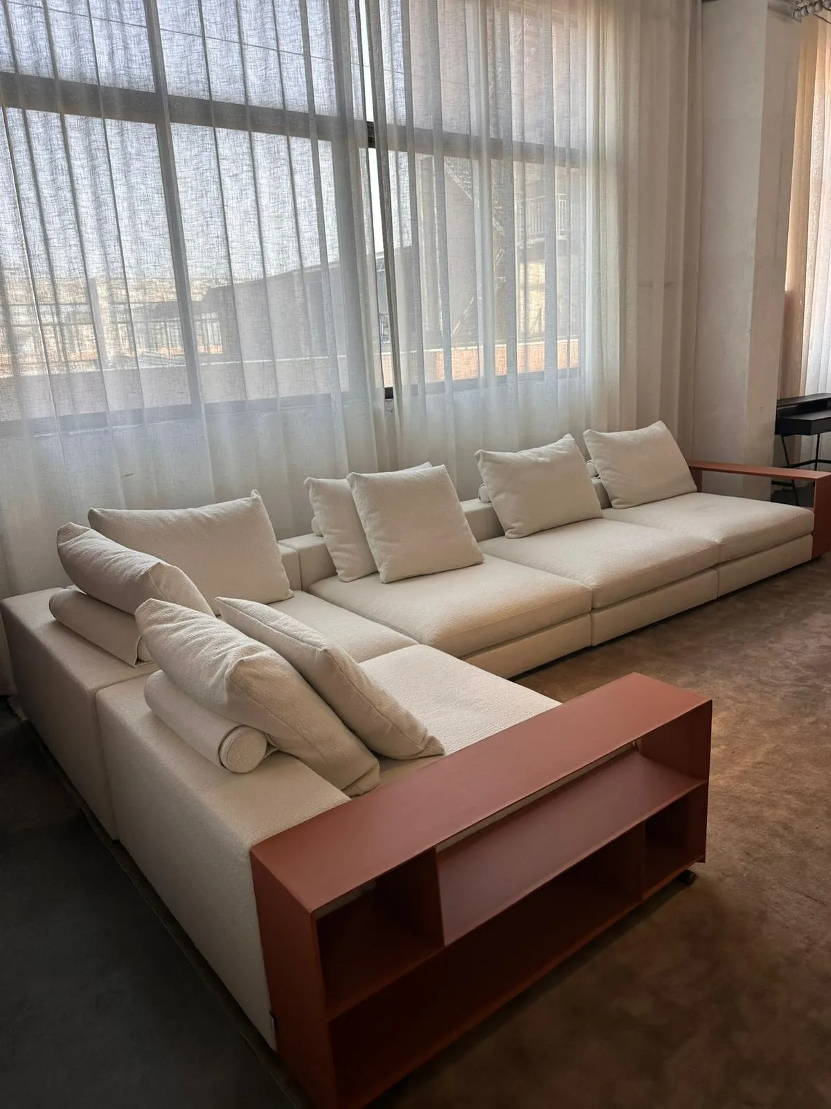 Modular Sectional Sofa — Cream linen upholstery