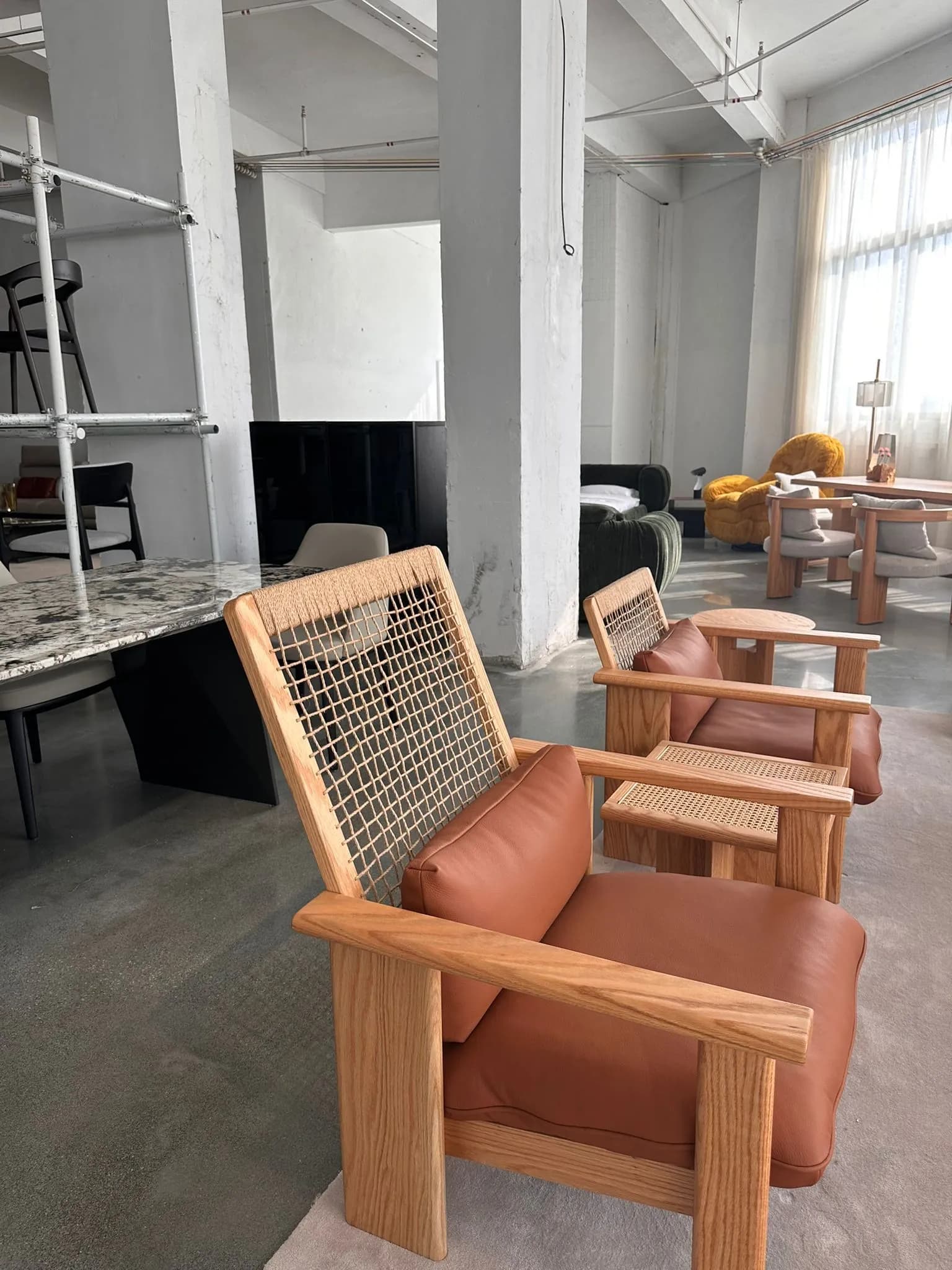 Woven Leather Armchair — wood and leather