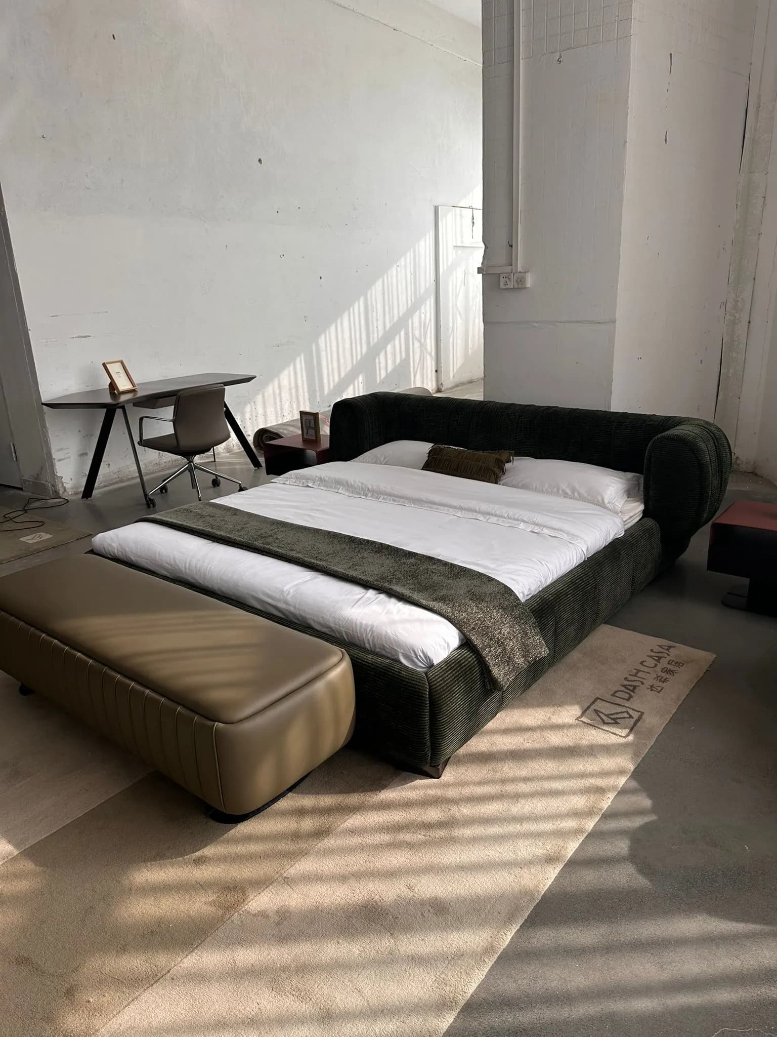 Curved Sectional Sofa — Textured fabric upholstery