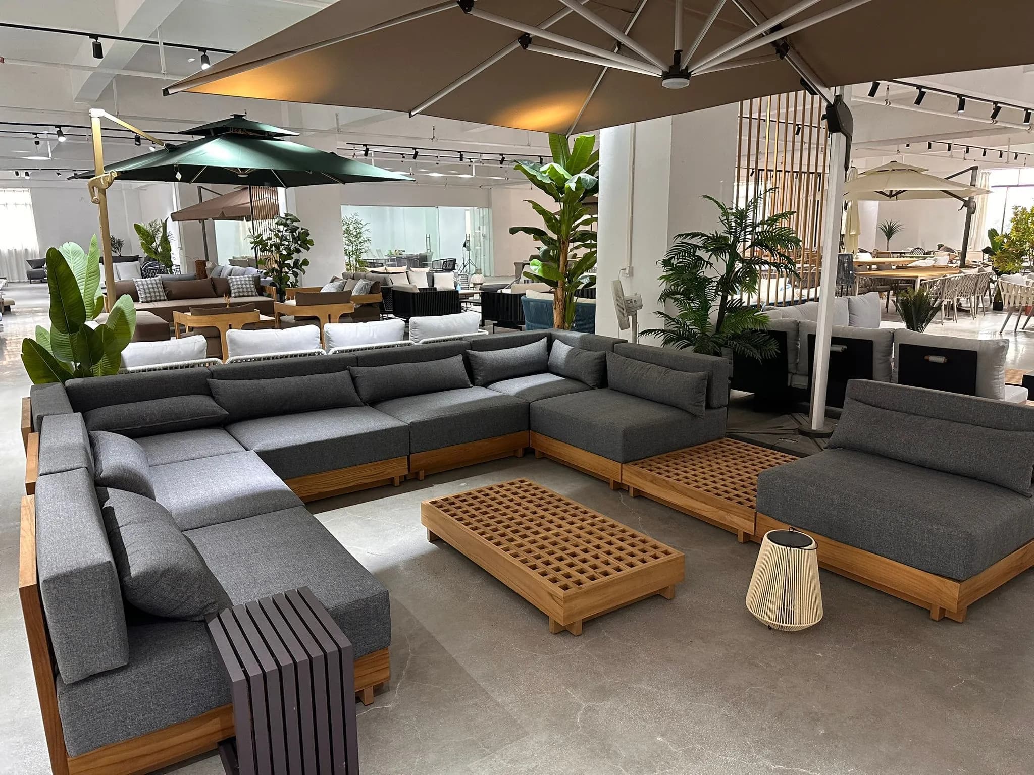 Modular Sectional Sofa — gray upholstered fabric with wood frame