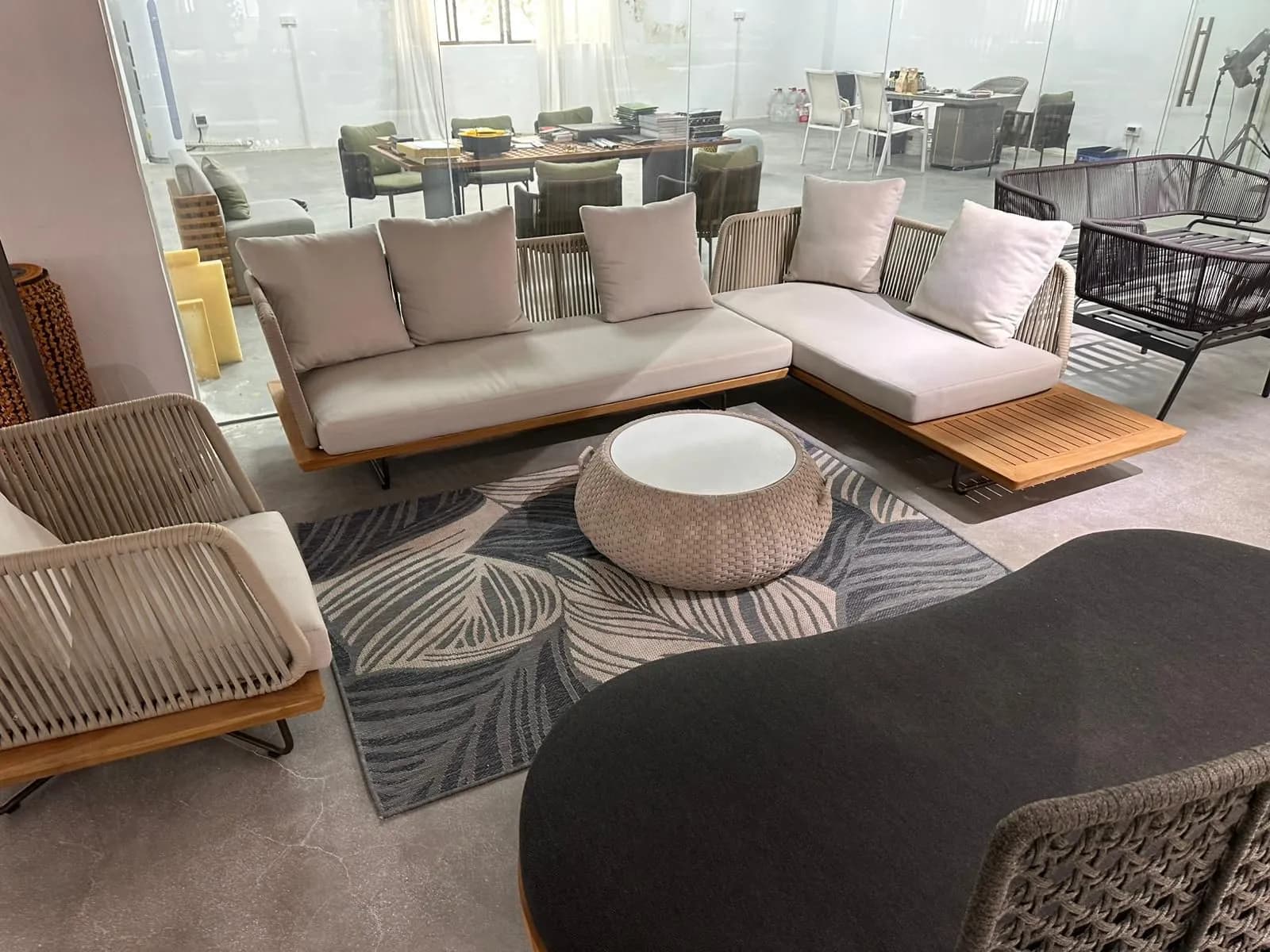 Coastal Sectional Sofa — Fabric upholstery with wooden frame