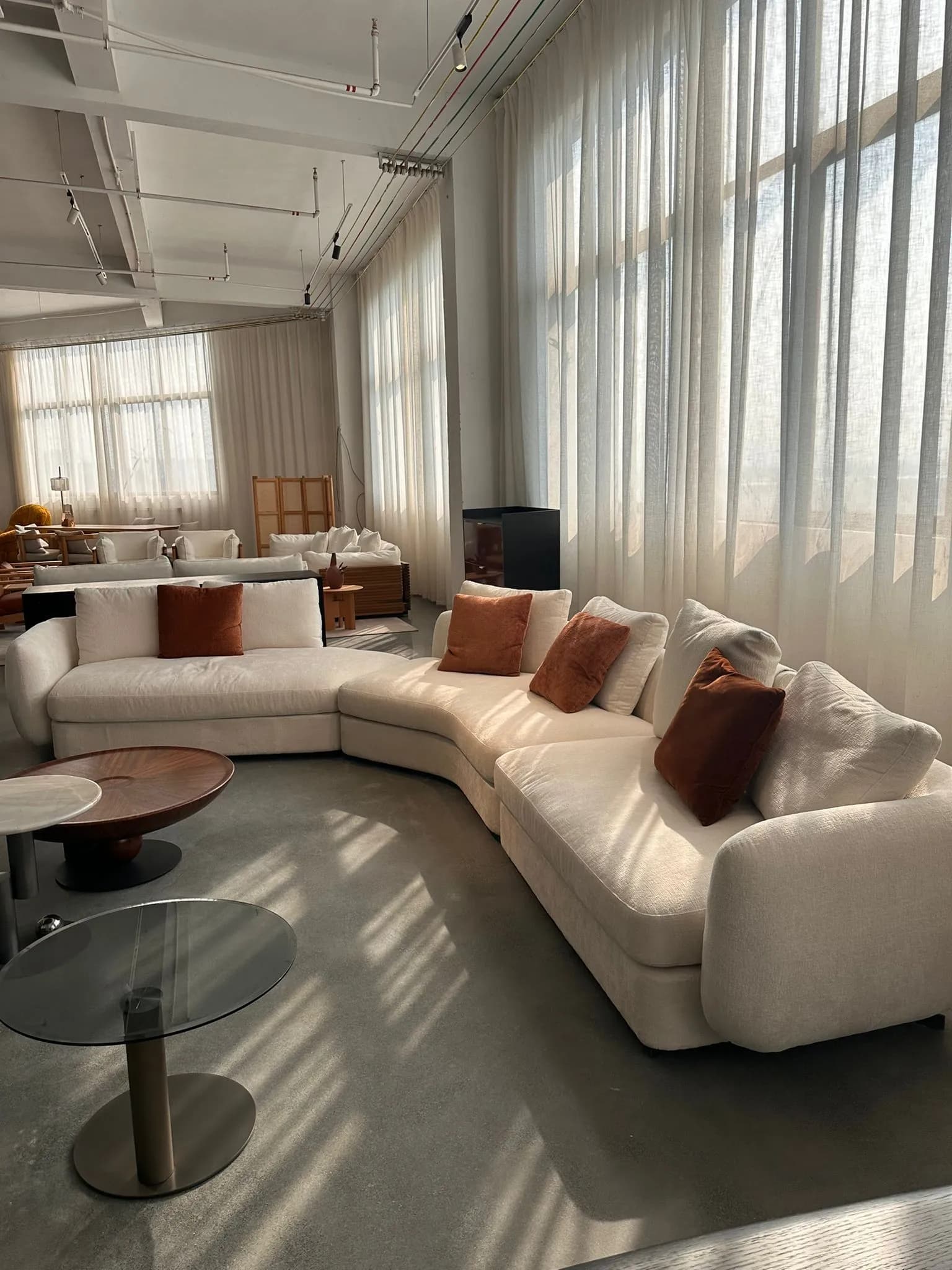 Curved Sectional Sofa — Cream Linen