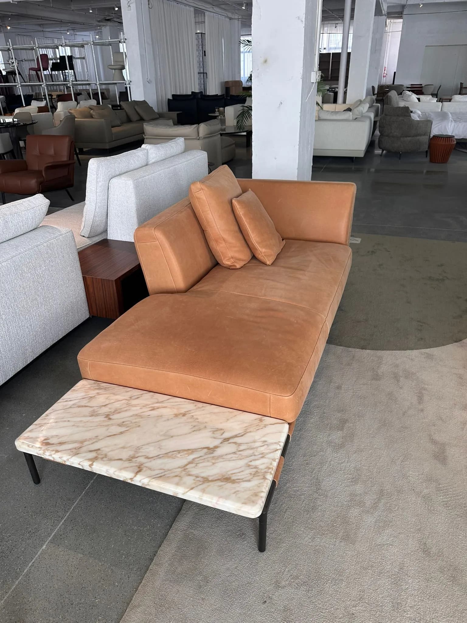 Cognac Leather Chaise — Leather