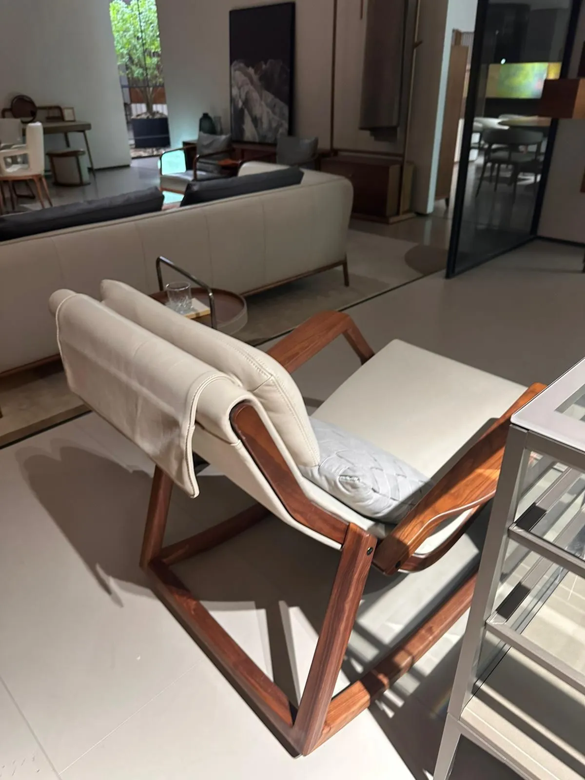 Mid-Century Lounge Chair — Walnut wood with cream upholstery