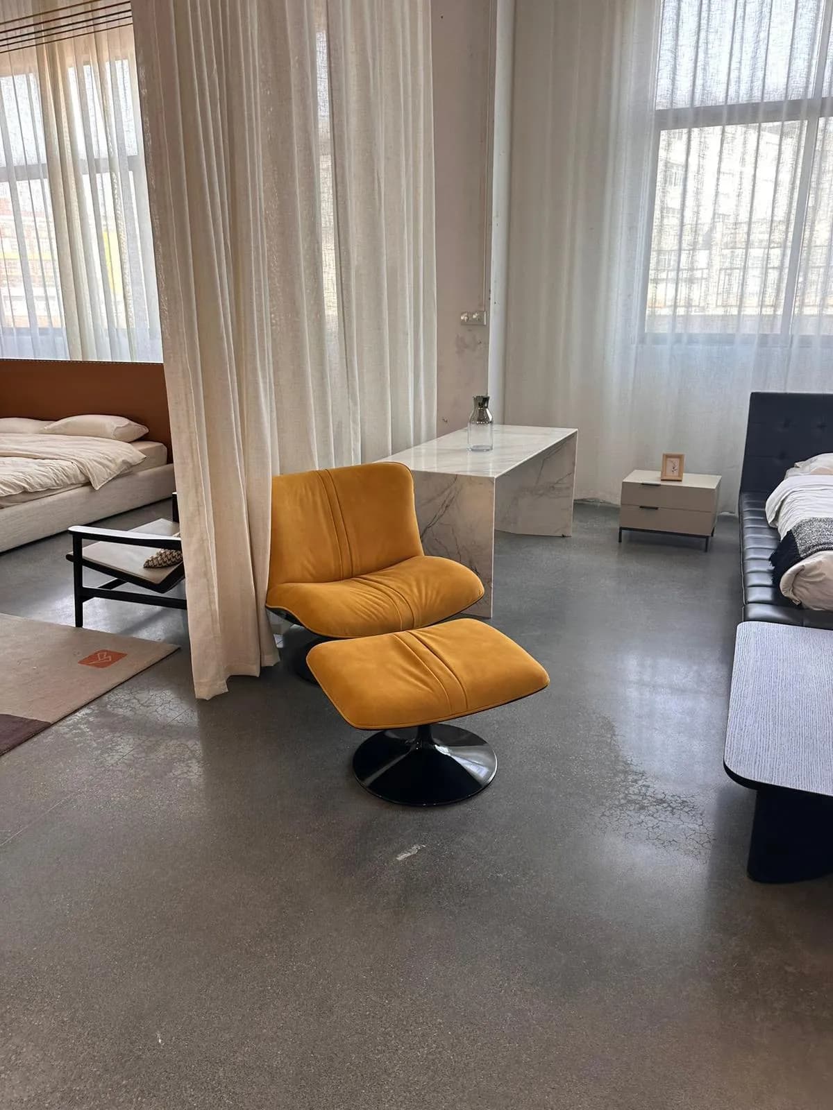 Mustard Leather Lounger — leather