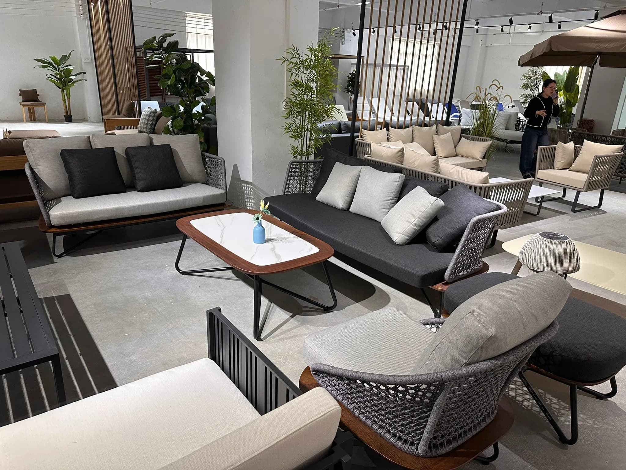 Modern Rope Sectional — woven rope, cushioned fabric