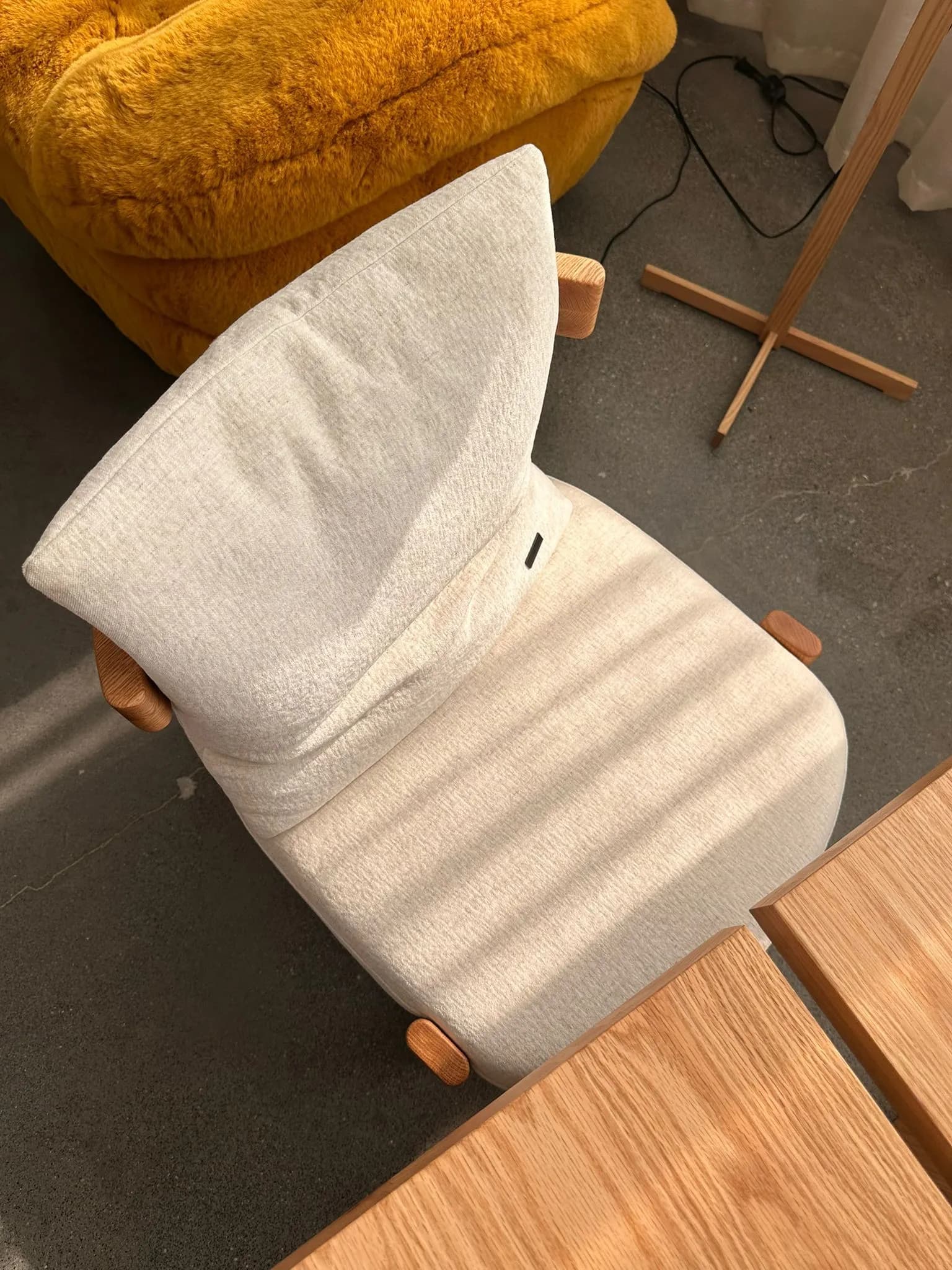 Mid-Century Dining Chair — linen upholstery with wooden legs